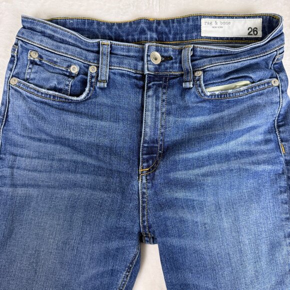 rag & bone Nina High-Rise Flare Frayed Ankle Jeans Dark Wash Womens 26 - Picture 3 of 11